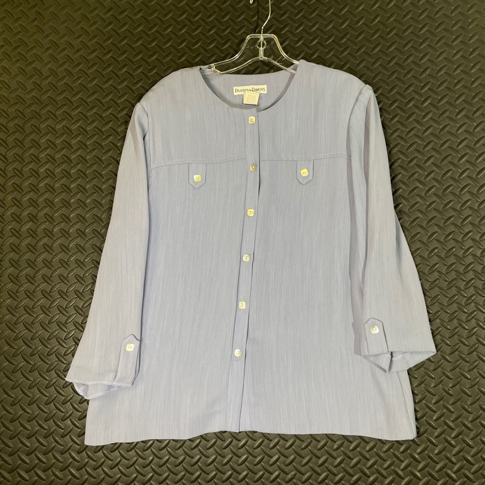 Drapers & Damons Blue Button Down Top Career Blouse Collared Shirt 16P